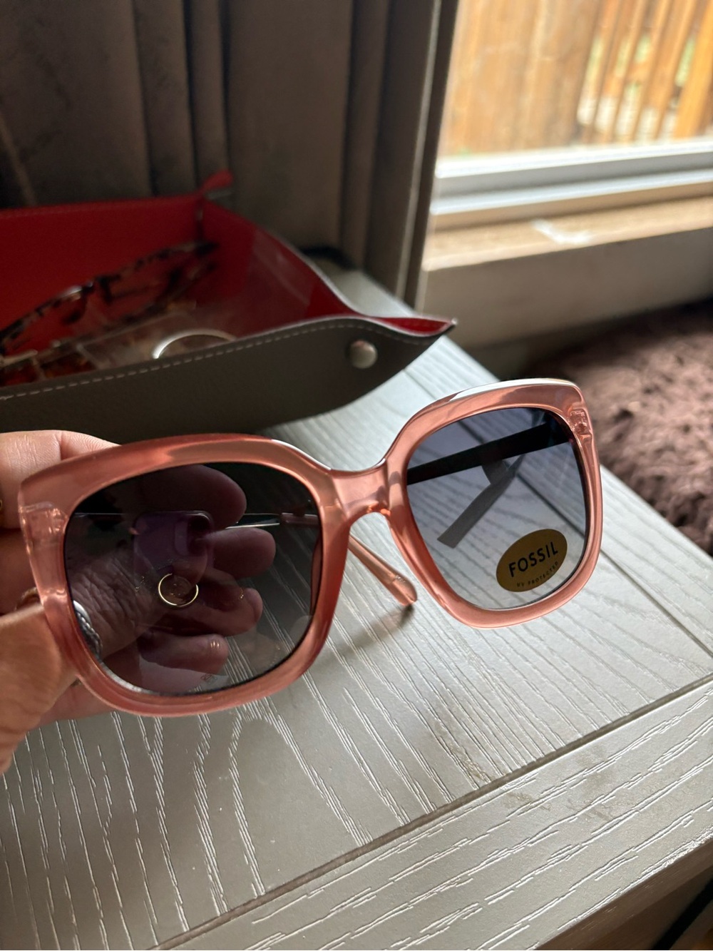 Fossil Translucent Pink Oversized Cat-Eye Sunglasses